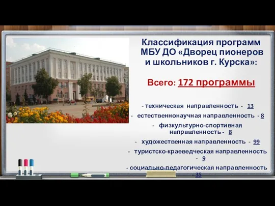 Классификация программ МБУ ДО «Дворец пионеров и школьников г. Курска»: