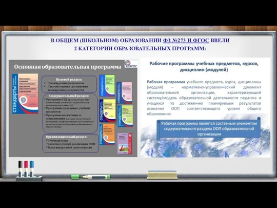 В ОБЩЕМ (ШКОЛЬНОМ) ОБРАЗОВАНИИ ФЗ №273 И ФГОС ВВЕЛИ 2 КАТЕГОРИИ ОБРАЗОВАТЕЛЬНЫХ ПРОГРАММ: