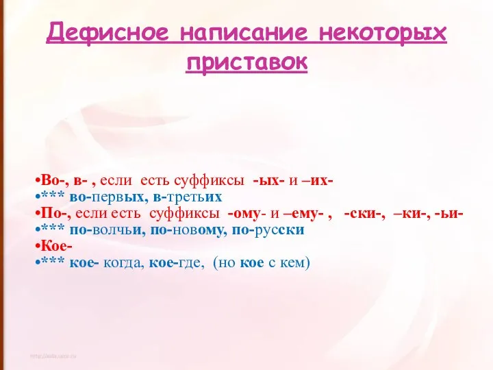 Дефисное написание некоторых приставок Во-, в- , если есть суффиксы