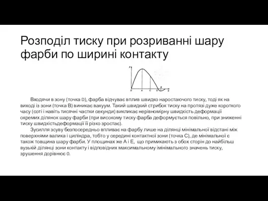 Розподіл тиску при розриванні шару фарби по ширині контакту Входячи