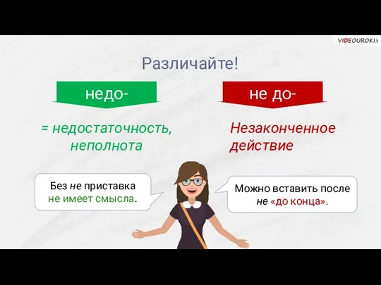 Незаконченное действие = недостаточность, неполнота Различайте! недо- не до- Можно