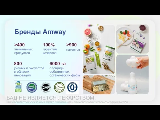Бренды Amway >400 уникальных продуктов 100% гарантия качества >900 патентов 800 ученых и