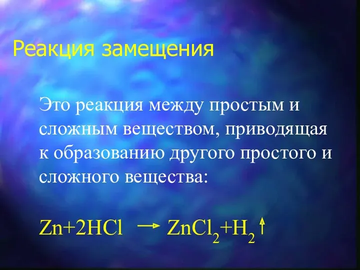 Реакция замещения Это реакция между простым и cложным веществом, приводящая