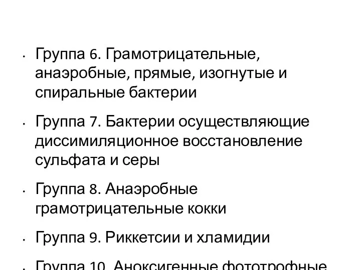 Группа 6. Грамотрицательные, анаэробные, прямые, изогнутые и спиральные бактерии Группа