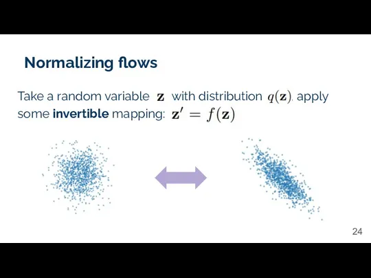 Normalizing flows Take a random variable with distribution , apply some invertible mapping: