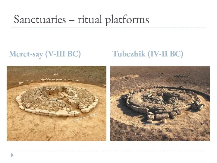 Sanctuaries – ritual platforms Meret-say (V-III BC) Tubezhik (IV-II BC)