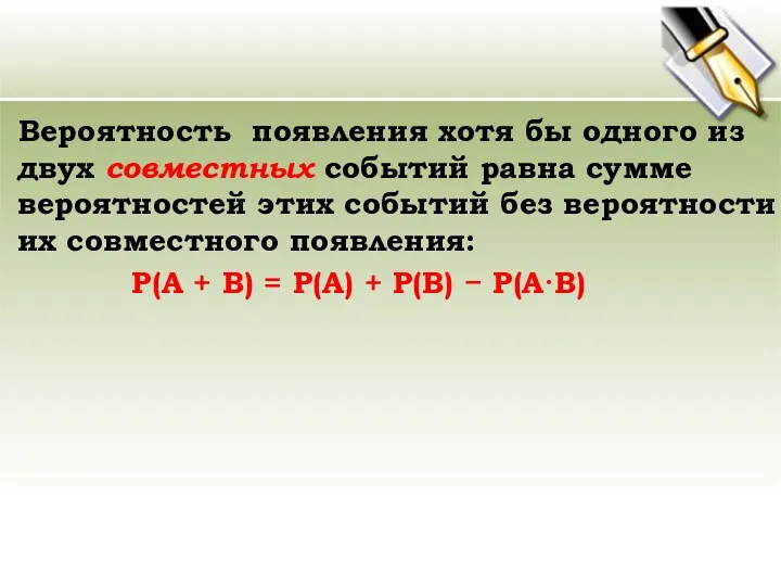 Вероятность появления хотя бы одного из двух совместных событий равна