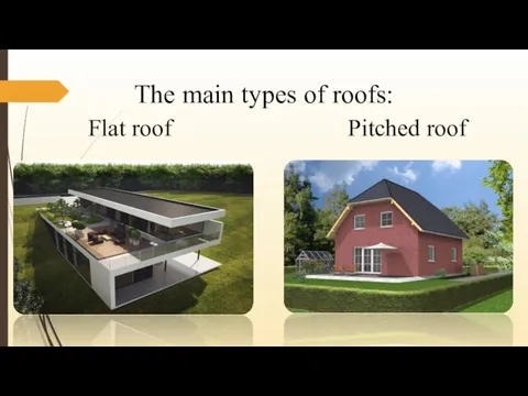 The main types of roofs: Flat roof Pitched roof