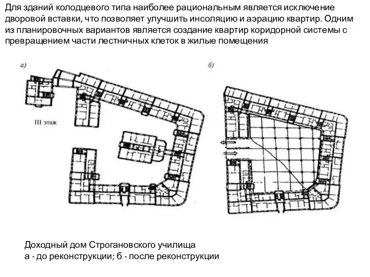 Доходный дом Строгановского училища а - до реконструкции; б -