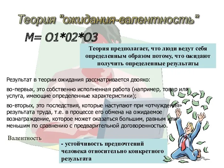 Теория "ожидания-валентность" Теория предполагает, что люди ведут себя определенным образом