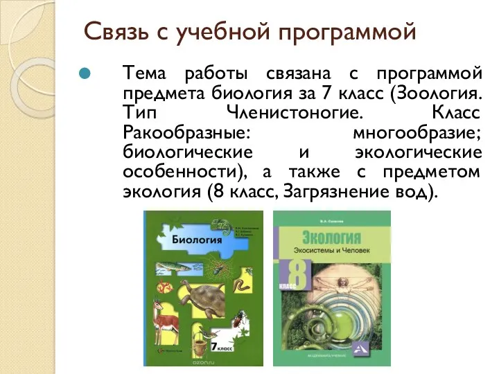 Связь с учебной программой Тема работы связана с программой предмета