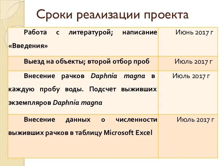 Март 2017 г – Январь 2018 г Сроки реализации проекта