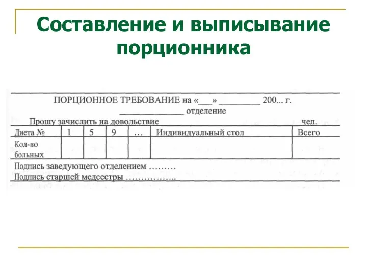 Составление и выписывание порционника