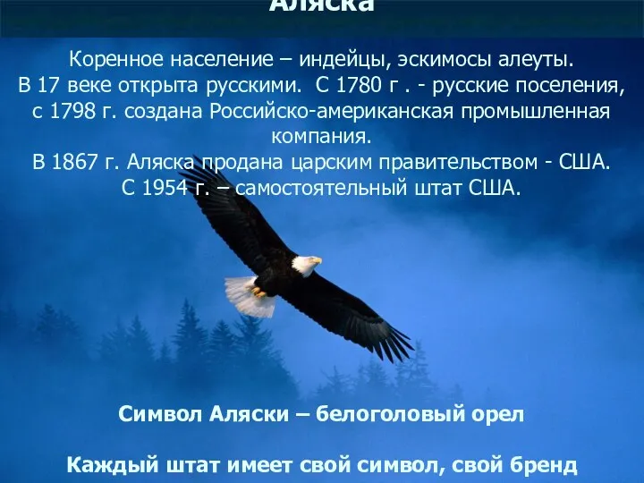 Аляска Коренное население – индейцы, эскимосы алеуты. В 17 веке