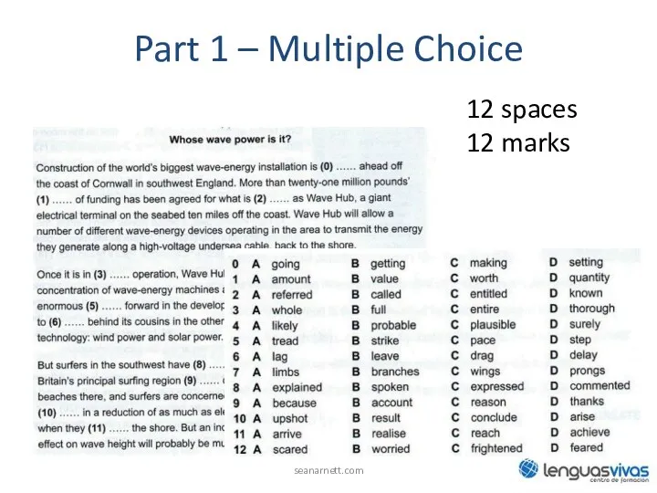 Part 1 – Multiple Choice seanarnett.com 12 spaces 12 marks