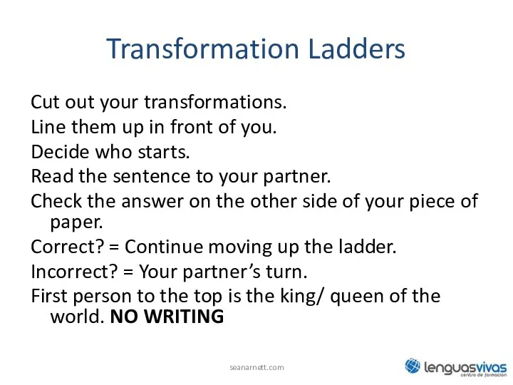 Transformation Ladders Cut out your transformations. Line them up in