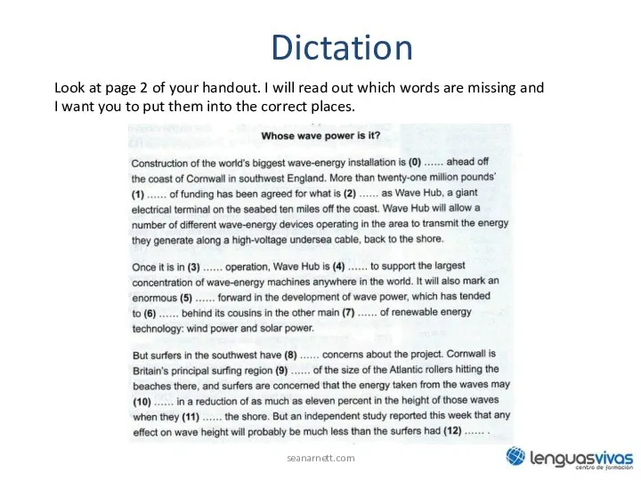 Dictation seanarnett.com Look at page 2 of your handout. I