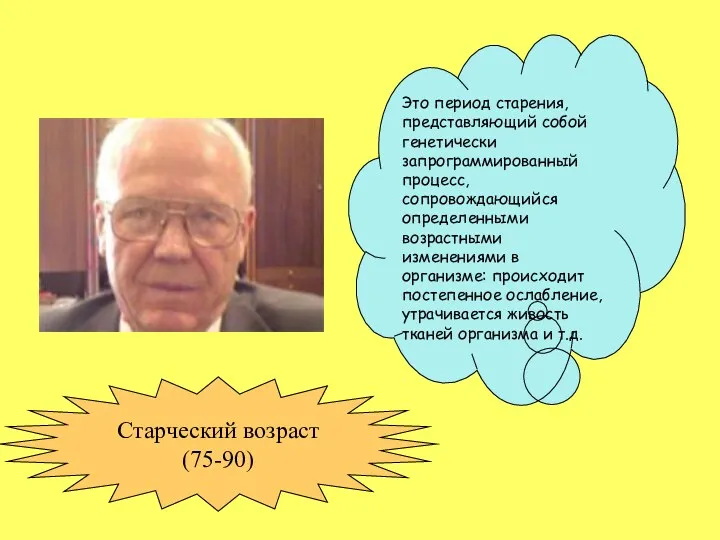 Это период старения, представляющий собой генетически запрограммированный процесс, сопровождающийся определенными