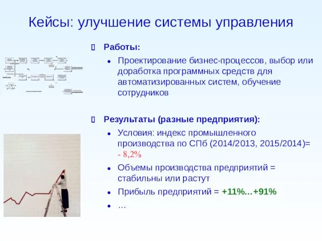 Кейсы: улучшение системы управления Работы: Проектирование бизнес-процессов, выбор или доработка