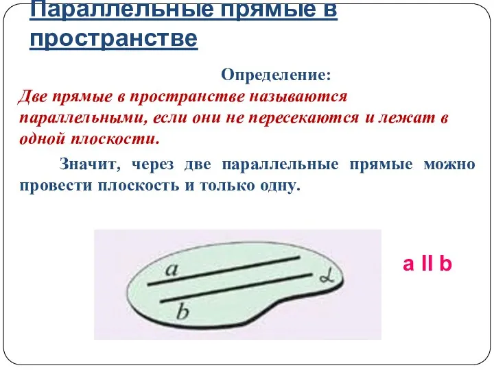 Параллельные прямые в пространстве Определение: Две прямые в пространстве называются