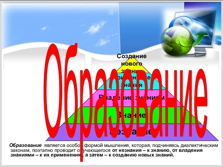 Образование является особой формой мышления, которая, подчиняясь диалектическим законам, поэтапно