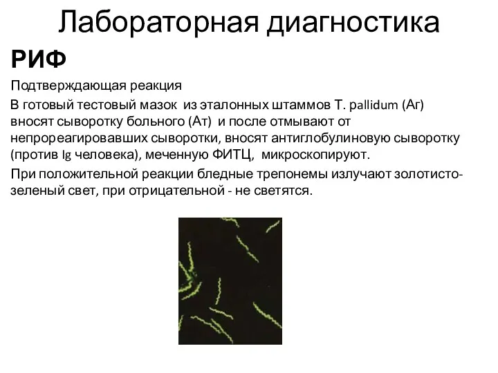 Лабораторная диагностика РИФ Подтверждающая реакция В готовый тестовый мазок из