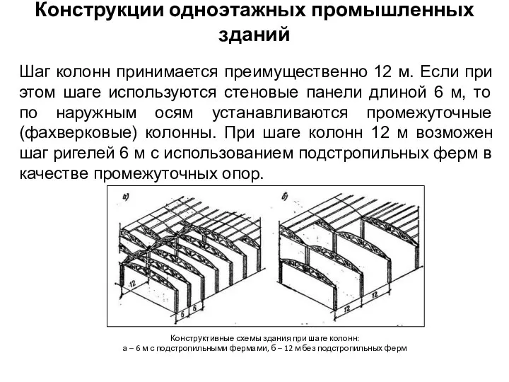 Шаг колонн принимается преимущественно 12 м. Если при этом шаге