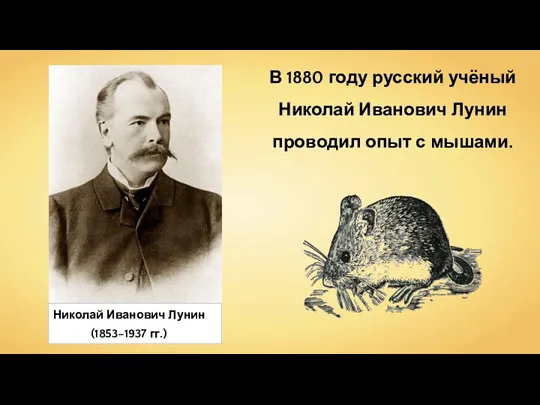 В 1880 году русский учёный Николай Иванович Лунин проводил опыт