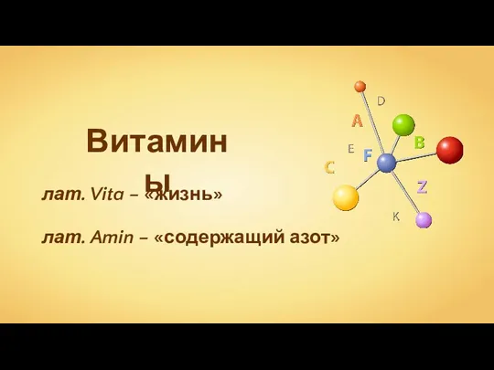 Витамины лат. Vita – «жизнь» лат. Amin – «содержащий азот»
