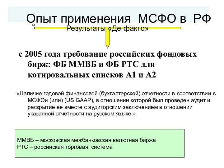 Опыт применения МСФО в РФ с 2005 года требование российских