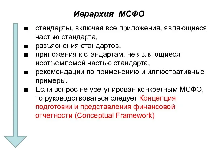 Иерархия МСФО стандарты, включая все приложения, являющиеся частью стандарта, разъяснения