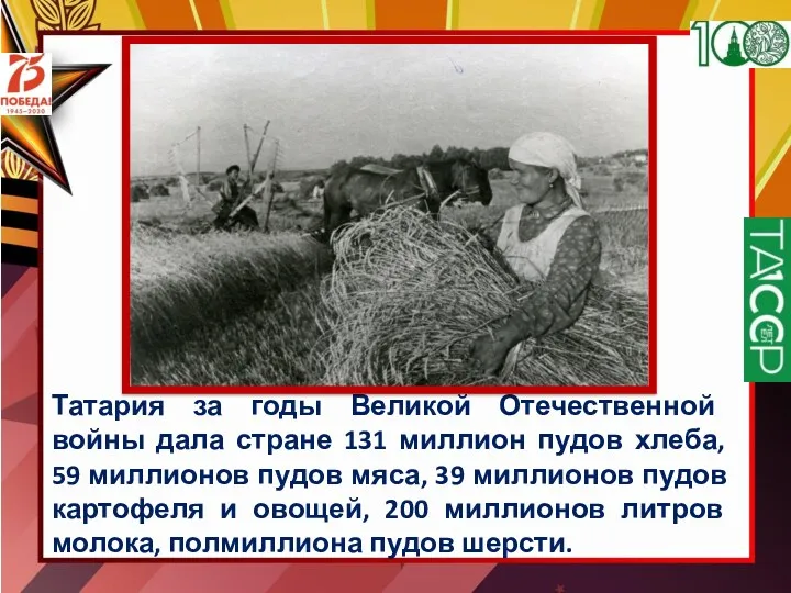 Татария за годы Великой Отечественной войны дала стране 131 миллион
