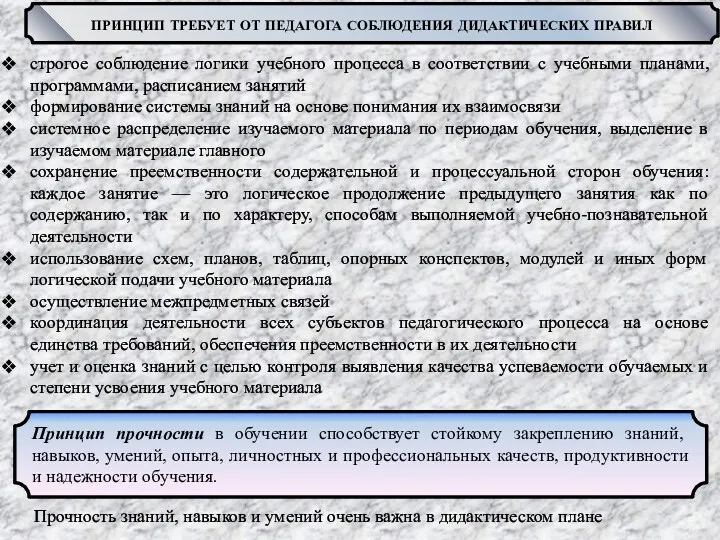 принцип требует от педагога соблюдения дидактических правил строгое соблюдение логики