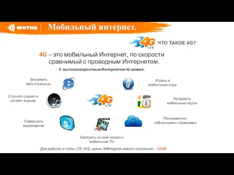 4G – это мобильный Интернет, по скорости сравнимый с проводным