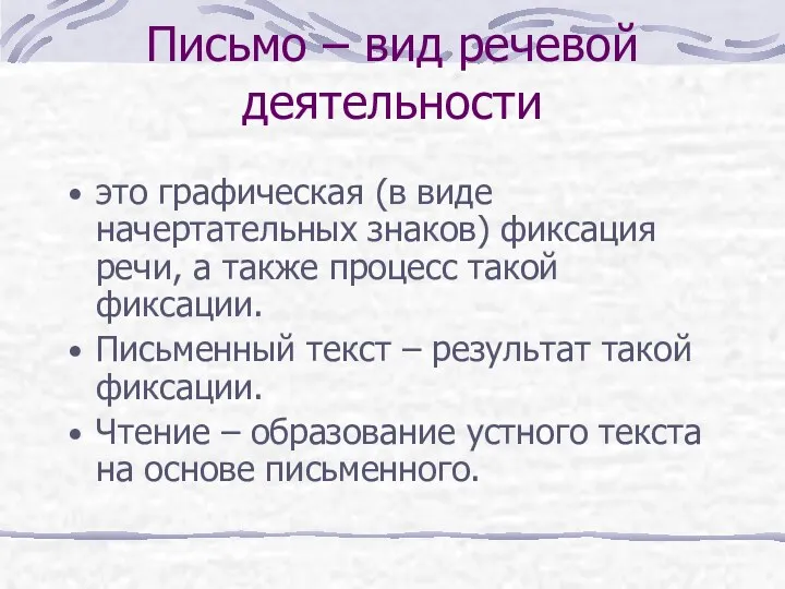 Письмо – вид речевой деятельности это графическая (в виде начертательных