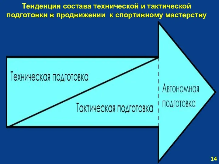 Тенденция состава технической и тактической подготовки в продвижении к спортивному мастерству 14