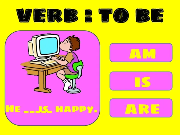 am is are He _____ happy. is verb : to be