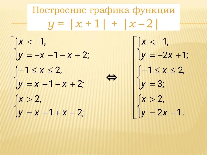 Построение графика функции y = |x + 1| + |x – 2| ⇔