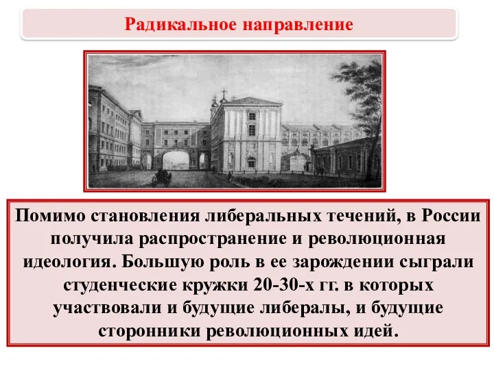 Помимо становления либеральных течений, в России получила распространение и революционная