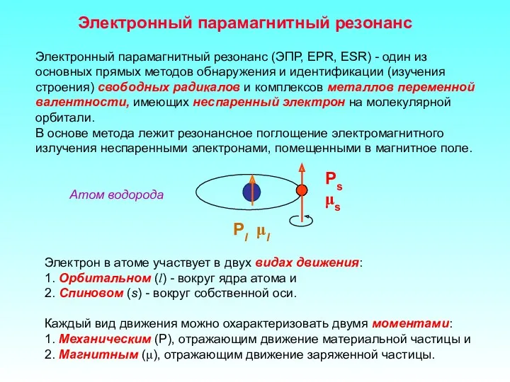 Электронный парамагнитный резонанс Электронный парамагнитный резонанс (ЭПР, EPR, ESR) -