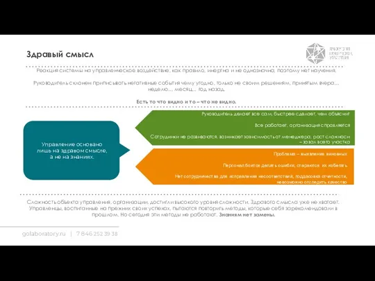 Здравый смысл golaboratory.ru | 7 846 252 39 38 Реакция системы на управленческое