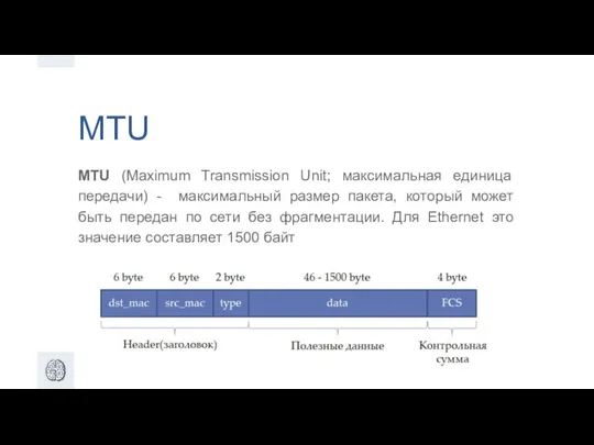 MTU MTU (Maximum Transmission Unit; максимальная единица передачи) - максимальный