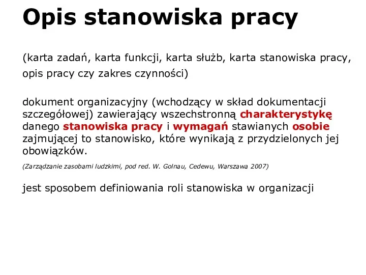 Opis stanowiska pracy (karta zadań, karta funkcji, karta służb, karta