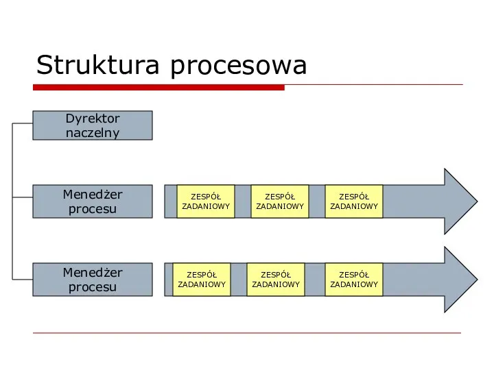 Struktura procesowa Dyrektor naczelny Menedżer procesu Menedżer procesu ZESPÓŁ ZADANIOWY