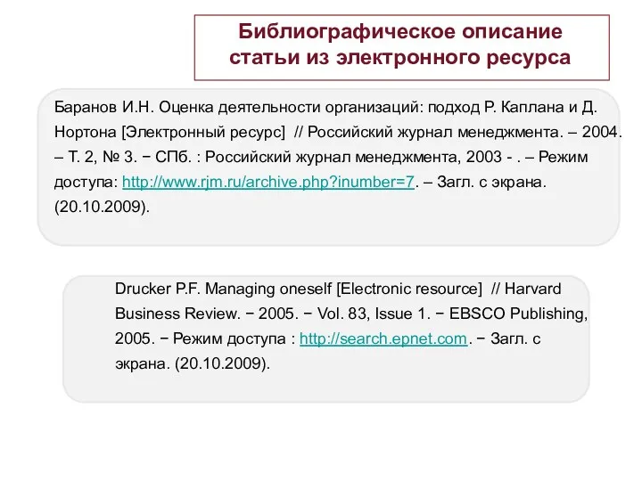 Библиографическое описание статьи из электронного ресурса Баранов И.Н. Оценка деятельности