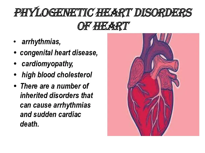 Phylogenetic heart disorders of heart arrhythmias, congenital heart disease, cardiomyopathy,