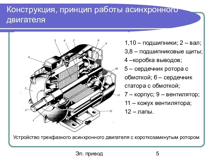 Эл. привод Конструкция, принцип работы асинхронного двигателя