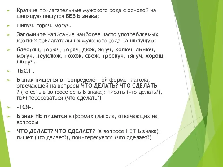 Краткие прилагательные мужского рода с основой на шипящую пишутся БЕЗ