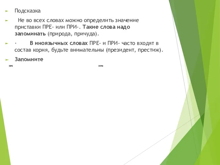 Подсказка Не во всех словах можно определить значение приставки ПРЕ-