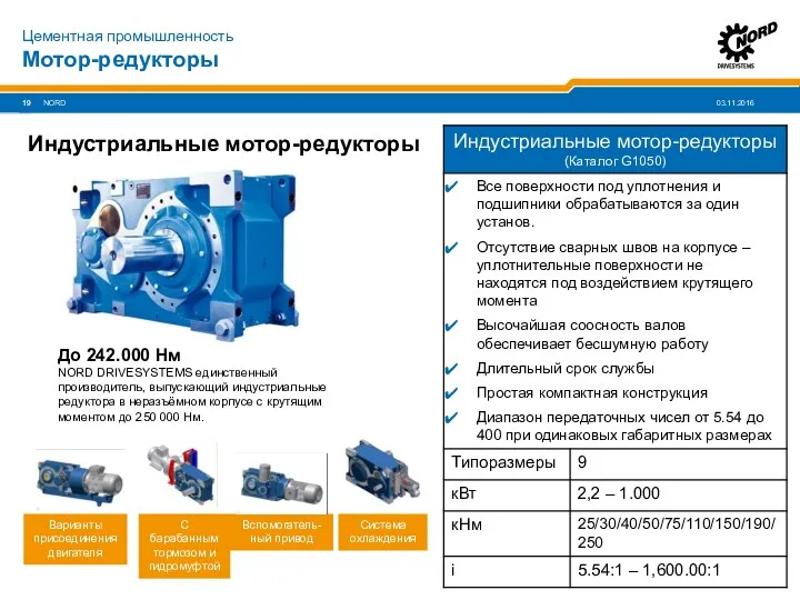 Мотор-редукторы NORD Цементная промышленность Индустриальные мотор-редукторы До 242.000 Нм NORD